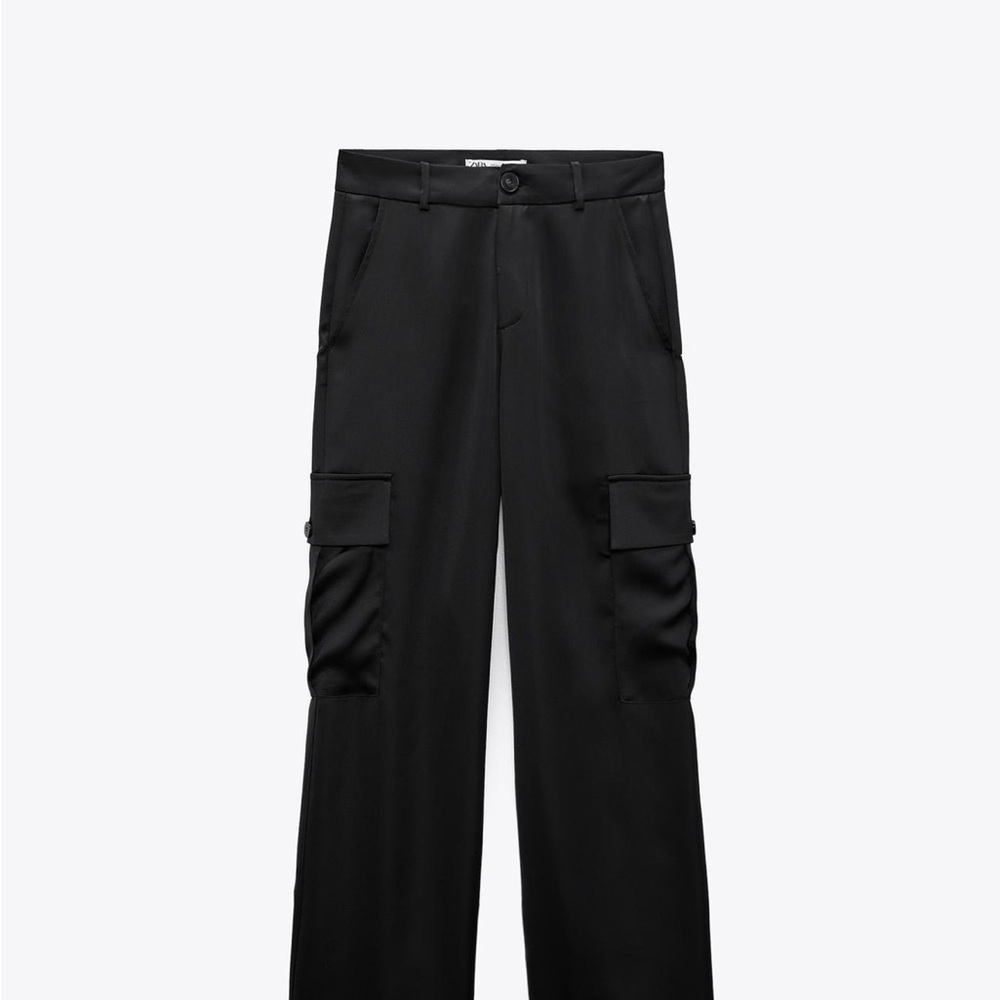 Zara Black Cargo Satin Pants with Utility Design